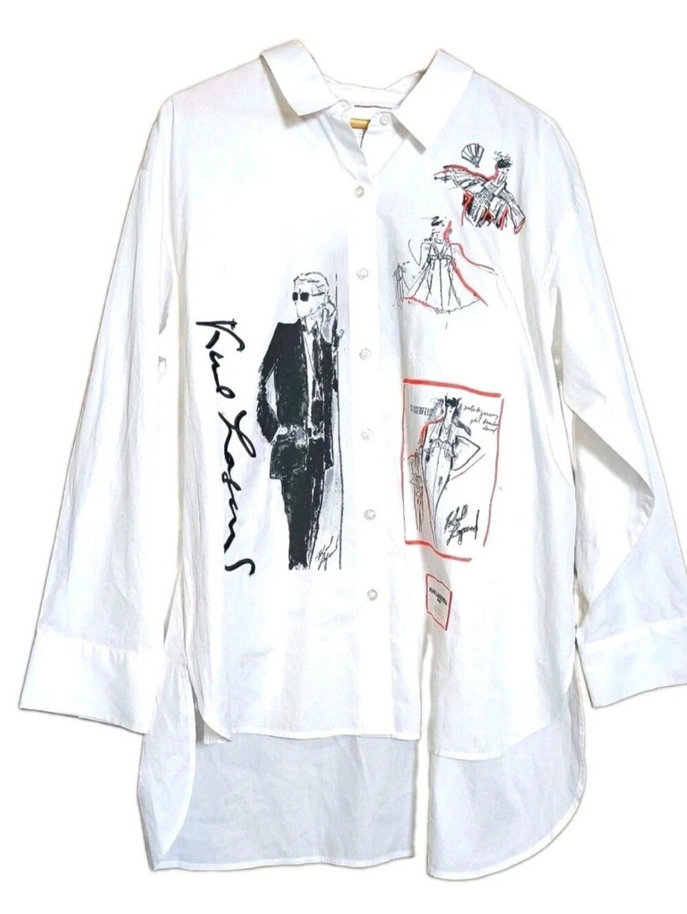 Karl Lagerfeld Paris XL Limited Edition Graphic White Cotton Shirt NWT